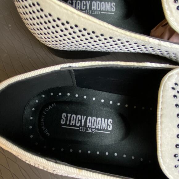 Stacy Adams Swagger Loafers Mens 9M White Slip On Studded Loafers Old Hollywood - Picture 7 of 11